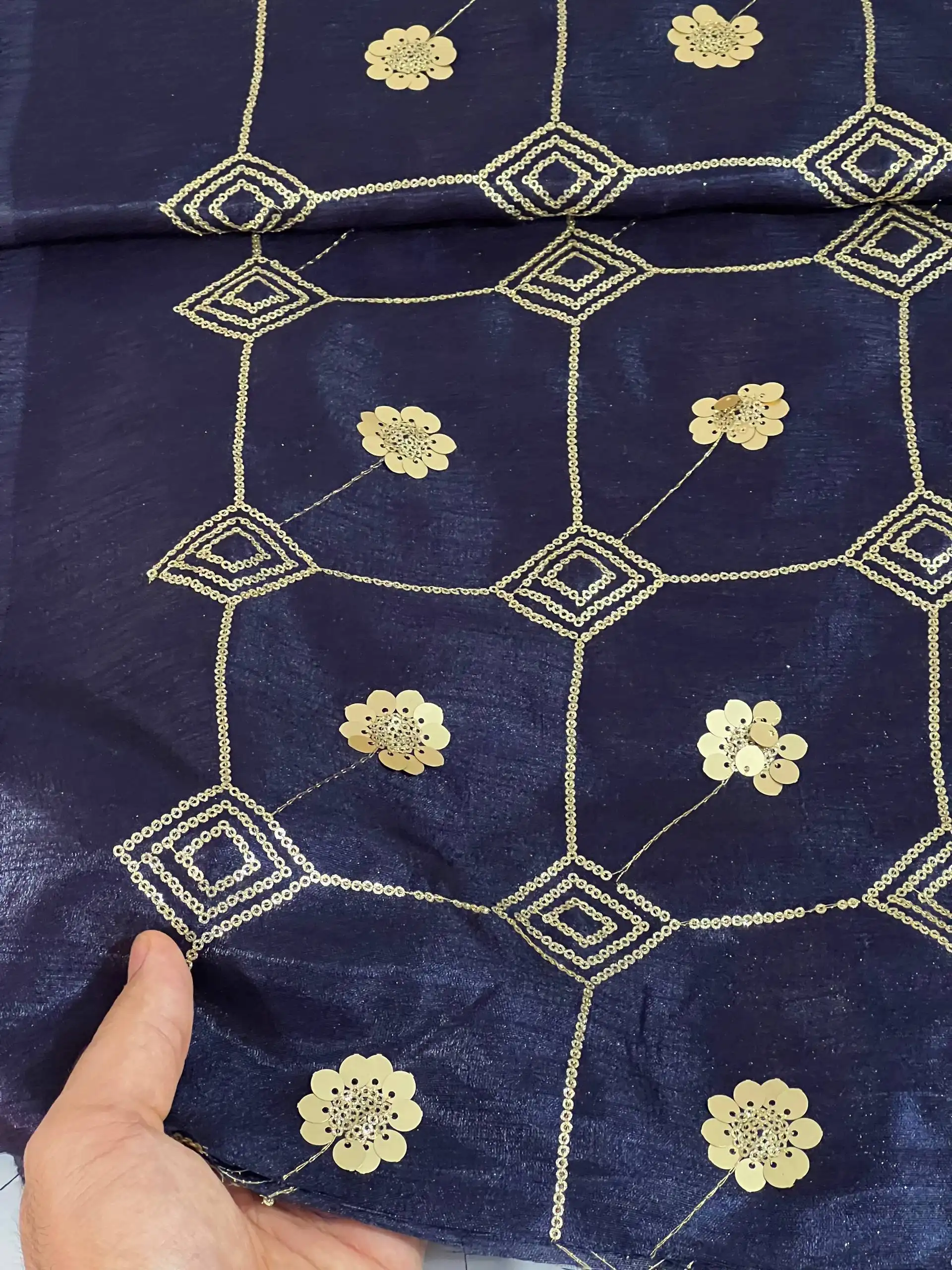 photo_9_2026-02-10_16-18-35 تافته هندی پولکی زمینه سورمه ای - Image 1