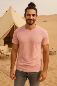 تیشرت مردانه پارچه نخی صورتی ساده سبک خنک تابستانی بهاری اسپرت مناسب سفر دورهمی بیرون جدید شیک